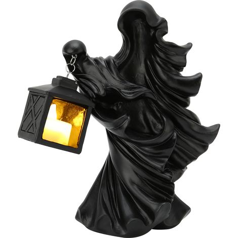 Lanterne décorative LED pour Halloween, sculpture de sorcière en résine, noire, pour jardin, terrasse et fêtes. (1/5)