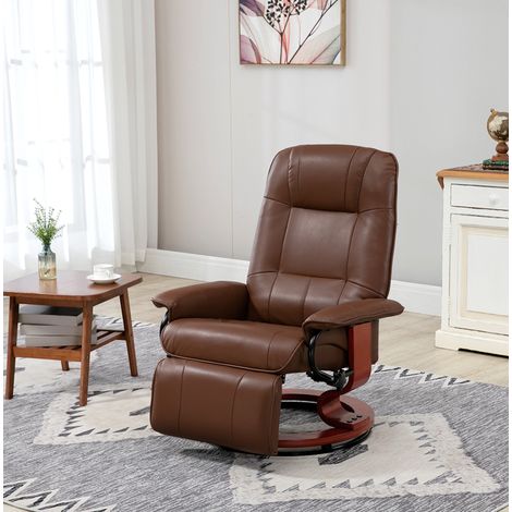Sillón relax giratorio con función reclinable, reposapiés manual, polipiel marrón DESVIAE (1/5)