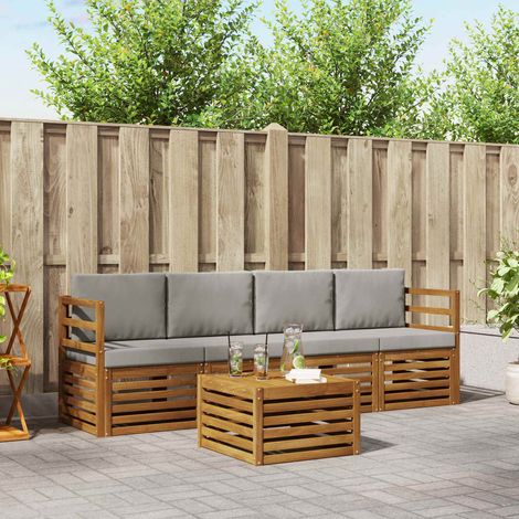 Sofagarnituren 5 pcs Natürlich und Hellgrau Massivholz Akazie (1/5)
