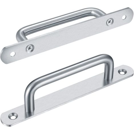 Bardusch-2 Pièces brossé Poignée de Porte de Grange Coulissante, Traction de Poignée de Porte Coulissante avec Plaque Acier Inox pour Portes de Grange Armoire Placard (1/5)