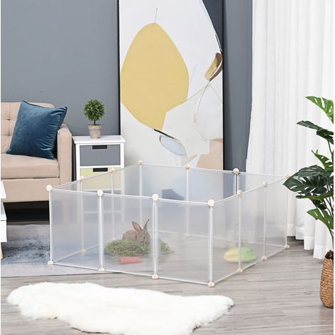 Recinto modulare per piccoli animali 12 pannelli in metallo e PP 105x105x45 cm bianco (1/5)