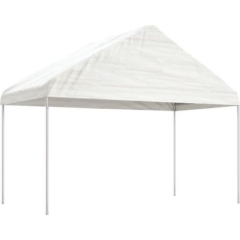 Gazebo à toit blanc, dimensions : 4,08 x 2,23 x 3,22 mètres, en polyéthylène. (1/5)