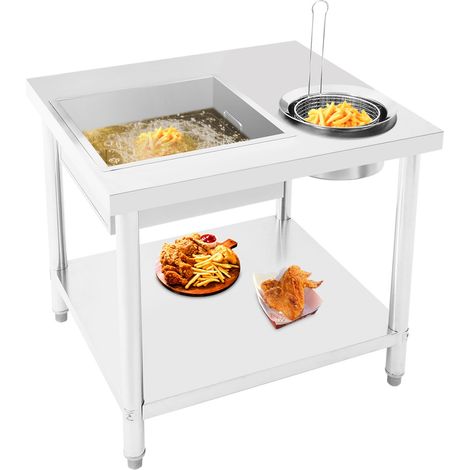 Table à paner en acier inoxydable avec double paniers, 80cm, table de préparation de poulet frit table de cuisine, plan de travail commercial pour poulet rôti (1/5)