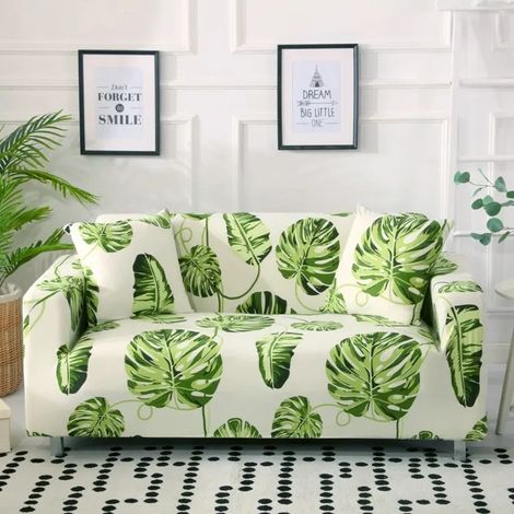 Housse de Canapé Extensible 2 Place Couverture Canapé avec Accoudoirs, plantes tropicales, vert[SFT117] (1/4)