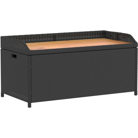 Vidaxl – Banc de jardin de rangement noir en résine tressée – Bois d'acacia – Capacité 110 kg – Sac résistant à l'eau pour coussins