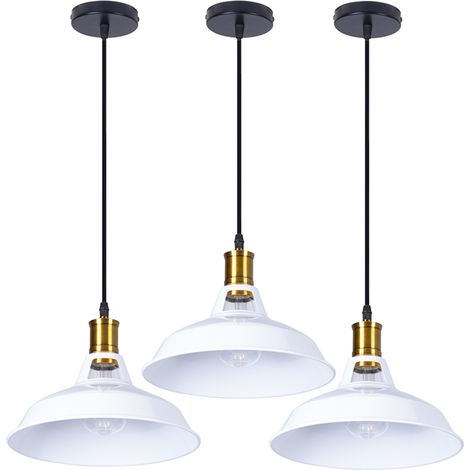 3PCS Suspension Luminaire Rétro En Métal Lampe À Suspension Vintage Plafonnier D'Intérieur Pour Cuisine, Ferme, Couloir (Blanc)