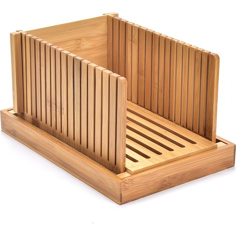Trancheuse réglable pour pain maison, en bambou, avec un design pliable, pour toasts, bagels et sandwichs.-AquaForge (1/5)