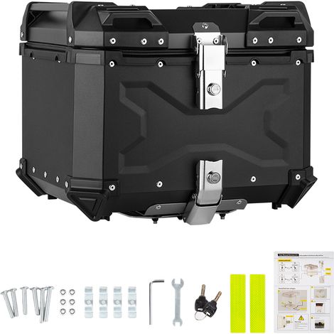 Coffre Moto Aluminium - Double Verrouillage Rapide, Joint Étanche, Revêtement Cuir Antichoc - Pour Casque, Gants, Équipement Moto - Aluminium - Avec 2 Clés (1/5)