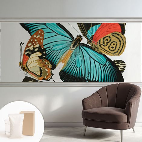 Papier peint intissé classique moderne pour salon et chambre à coucher Décoration rapide avec colle Papillons colorés 250x104 cm (1/5)