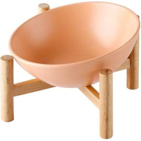 Orange Porte-gamelle Surélevée Gamelle incliné pour Chien et Chat Céramique avec Bambou Support en Bois Petit-Fei Yu