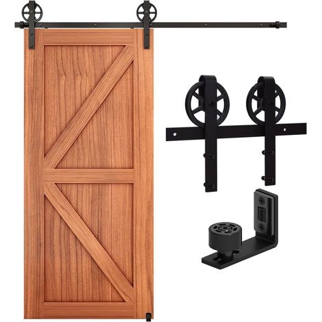 5FT/152cm Rail Porte Coulissante Quincaillerie Kit Avec Guide au Sol Réglable - Industriel Big Spoke Wheel Forme J -Pour porte simple (1/5)