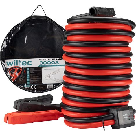 Wiltec Cables de arranque 3000 A 50 mm² 4 m con protección contra sobretensión para motores de gasolina y diésel
