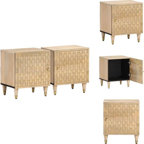 Tables de chevet 2 pcs 40x33x46 cm Bois de manguier solide - Table De Chevet - Mobilier Chambre - Table Nuit - Bois Massif - Manguier (1/5)
