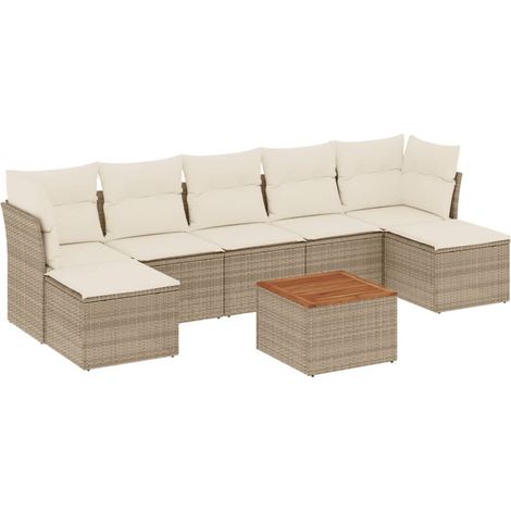 Rattan PE - vidaXL Set Divano da Giardino 8 pz con Cuscini Beige in Polyrattan - Tavolo da giardino (1/5)