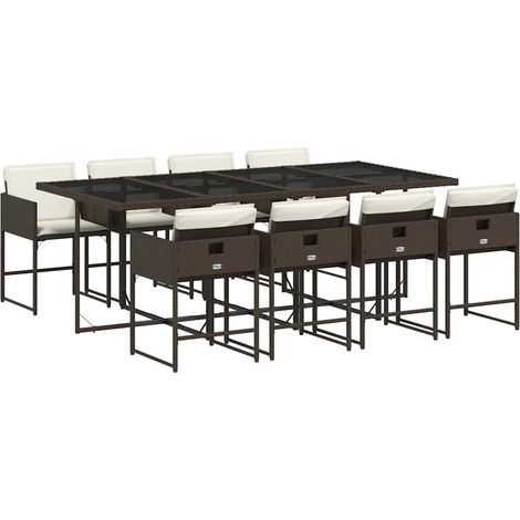 Maison Exclusive - 9-tlg. Garten-Essgruppe mit Kissen Braun Poly (1/5)