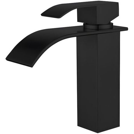 Pair Robinet de lavabo cascade en acier inoxydable 304, installation monotrou, poignée relevable, noir (1/5)
