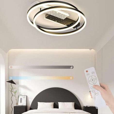Dimmable LED ceiling light with remote control, modern aluminum ring, decorative chandelier for living room, bedroom, dining room, black (1/5)