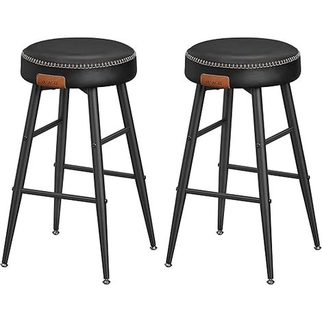 Vasagle – Tabouret de bar noir – Lot de 2 – Hauteur d'assise 63 cm – Siège en PU facile à nettoyer – Idéal pour cuisine et bar à domicile (1/5)
