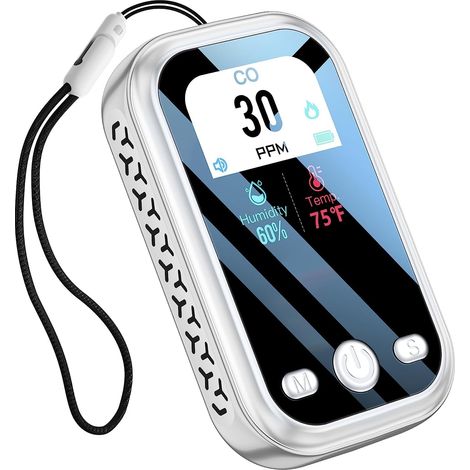 [3 in 1] Mini rilevatore di monossido di carbonio portatile con monitor della qualità dell'aria e cordino, allarme perdite di gas metano, allarme fumo, sensore di CO, temperatura e umidità, batteria i