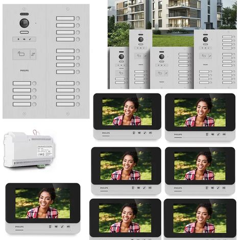 KIT VIDEOCITOFONO 4 FAMIGLIE PHILIPS WELCOMEHIVE 2 FILI A COLORI  7 POLLICI (1/4)
