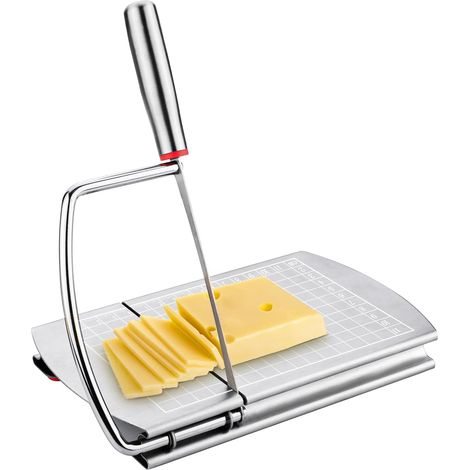 Trancheuse à Fromage, Acier Inoxydable Coupe Fromage avec Lame Polyvalente Échelle de Taille Précise Planche à Découper le Fromage pour Bloc de Fromage Saucisses Jambon Viandes Légumes (1/5)