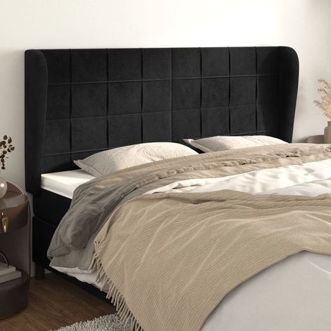 Kopfteil mit Ohren Schwarz 183x23x118/128 cm Samt (1/5)