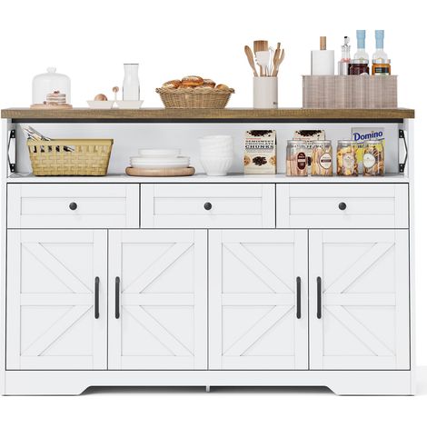 CHICFURN Aparador de 140 cm con 3 cajones, MDF blanco y marrón, estilo rústico (1/5)