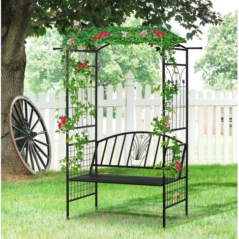 Banc jardin arche treillis 154x60x205 cm metal noir OKMYHOME (1/3)