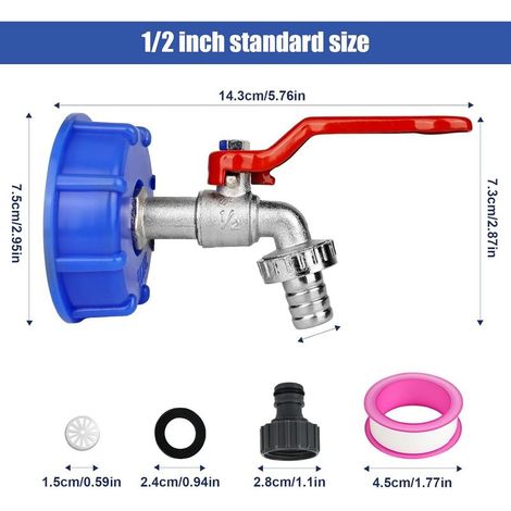 1000-Liter-Tankhahn, 1/2"-Tankadapter aus Aluminiumlegierung, 1000-Liter-Tankanschluss, S60X6 IBC-Gartenhahn mit Messing-Gartenadapter (1/5)