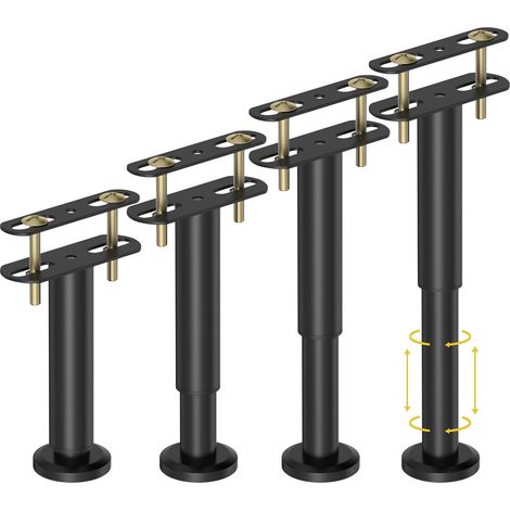 Set di 4 gambe di supporto per letto regolabili in altezza (18-31 cm), gambe di supporto centrali per struttura letto, doghe centrali e mobili, gambe di ricambio in metallo per impieghi gravosi.