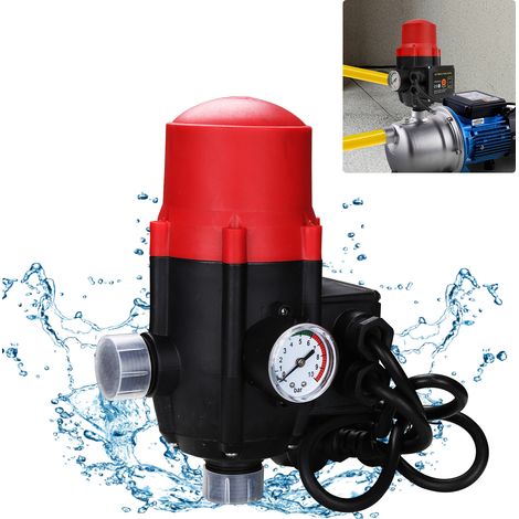 Jiubiaz Presostato bomba agua 10 bar con cable protección funcionamiento en seco controlador bomba presión interruptor presión sobrepresor - Rojo