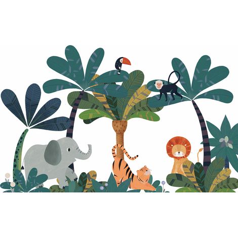 Papier peint panoramique Enfants - Animaux de la Jungle - 130 cm x 81 cm (1/2)