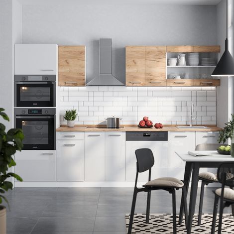 Mueble de cocina R-Line, Oro potencia roble/blanco, 300 cm muebles bicolor, ENC Roble, Vicco (1/4)