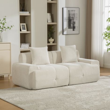Sofá modular de compresión de tela chenille, relleno de espuma altamente elástica 30D. Fácil de mover y con base antideslizante, ideal para salas de estar y otros espacios. Beige (1/5)