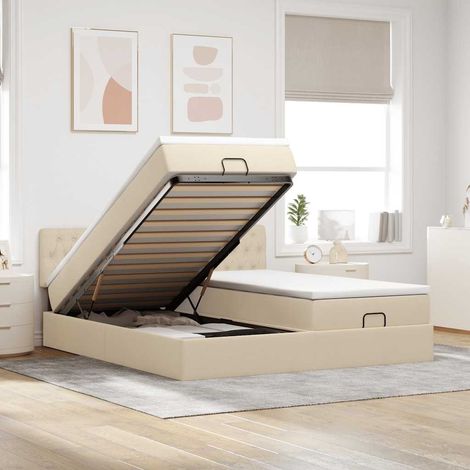 Ottoman-Bett mit Matratzen Creme 180x200 cm Stoff (1/5)