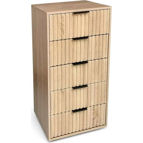 Cassettiera in legno 5 cassetti rovere 50x40x101 cm