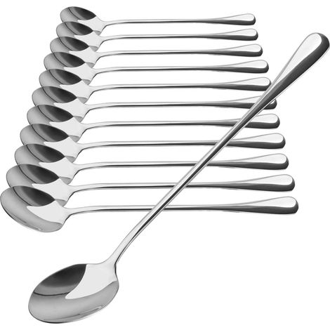 Ensemble de 12 Cuillères à Long Manche - Latte Macchiato, Glace, Café, Dessert (19,5 cm)