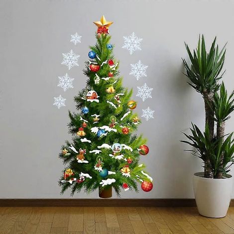 Pegatinas de pared Baicccf con forma de estrella y árbol de Navidad verde para Año Nuevo, pegatinas de decoración navideña para sala de estar (pegatinas navideñas 1) (1/4)
