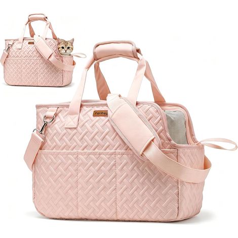Sac de transport pour petits chiens jusqu'à 3 kg - Léger et pliable - Avec laisse de sécurité et double entrée - Sac de transport pour chat - Rose (1/5)