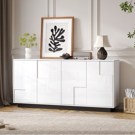 Mobile contenitore 160 x 37 x 75,5 cm, 4 ante, finitura lucida, bianco e nero DESVIAE (1/5)