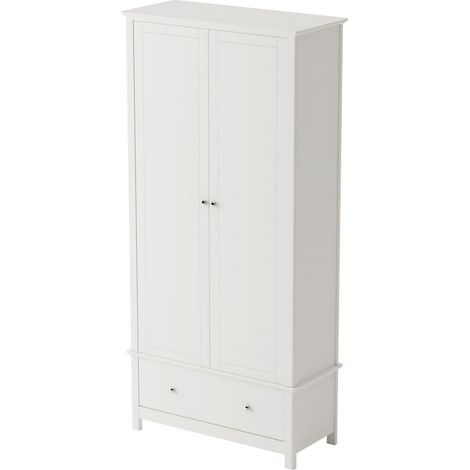 Wardrobe with 2 Doors and 1 Drawer - MDF - L55 x W90 x H189 cm - White - Flat Packed