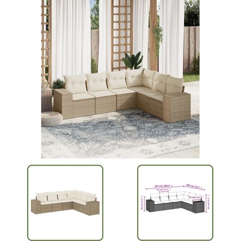 The Living Store 6-tlg. Garten-Sofagarnitur mit Kissen Beige Poly Rattan - Gartensorte - Gartenmöbelset - PE-Rattan Möbel - Outdoor Lounge Set - Balkonmöbel