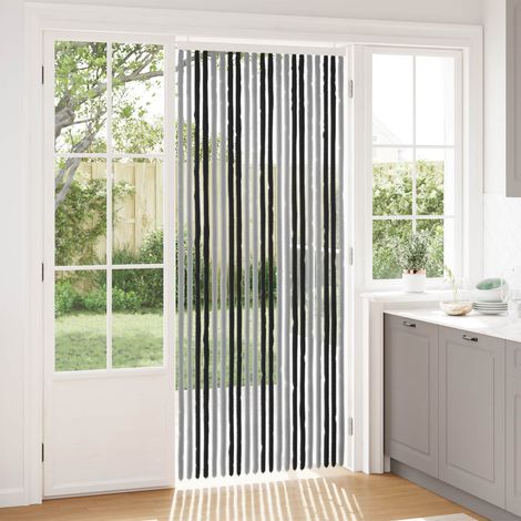 Rideau anti-insectes en chenille rayé gris et noir 90 x 220 cm - PANGIVO (1/5)