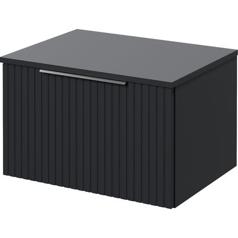 Helix 460 Fluted Satin Anthracite 600mm Wall Mounted 1 Drawer Vanity Unit for Countertop Basins