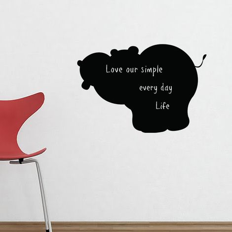 Sticker ardoise tableau noir - stickers muraux adhésif effaçable - SILHOUETTE HIPPOPOTAME - 40x60cm (1/4)
