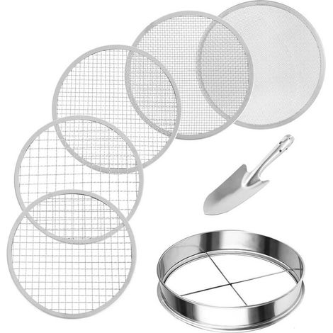 Ensemble de Tamis à Énigme en Acier Inoxydable pour le Jardinage avec 5 Tailles de 8 Pouces de Diamètre, 1/3/6/9/12 Mm, Mailles Interchangeables (1/4)
