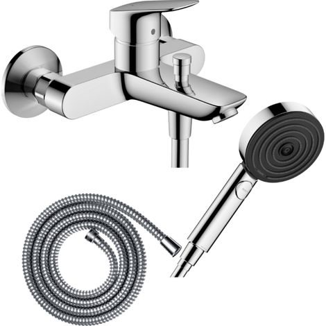 HANSGROHE Pack mezclador mecánico baño ducha Logis + flexo Metaflex + rociador Pulsify Select EcoSmart 105 3 chorros cromado