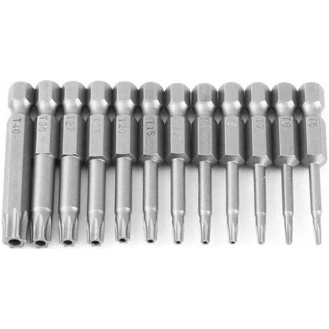 12 Stück 1/4 ZOLL Tige Hexagonale T5-T40 Torx Torx Sécurité inviolable Tournevis étoile 6 Points Tools
