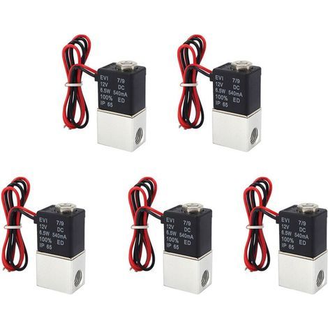 5X DC12V Électrovanne1/4 Pouce 2 Façons Normalement Fermé Direct-Acting Vannes Pneumatiques pour L'Eau Air Gaz (1/2)