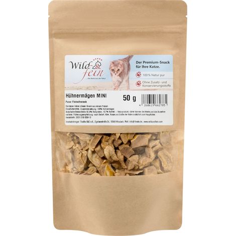 Wild & Fein Hühnermägen Minis, gefriergetrocknet 50 g - Naturbelassener Snack für Katzen